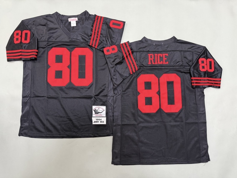 Men 2025 San Francisco 49ers #80 Rice black Throwback Limited NFL Jersey style 001